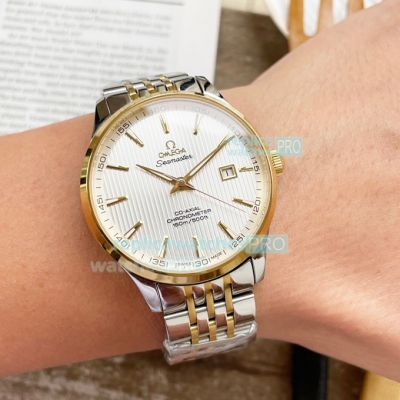 Replica Omega Seamaster Men  2-Tone Yellow Gold Strap Silver Face Watch 41mm